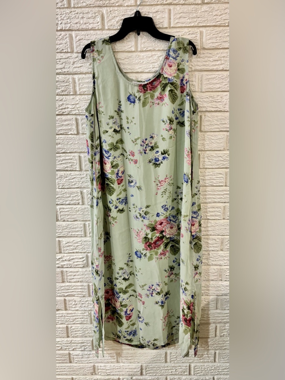 Coldwater Creek Sage Green Floral Sleeveless Dress Scoop Neck 16P